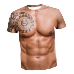 Grafiska mäns muskel t -shirt falska muskeltröjor Abdominal tops Strongman 3D kroppsmönster Kort ärm för avslappnad slitklubbfest