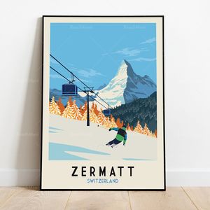 Zerma, Chamonix, Saint Anton, Val Thorens Snowboard 스노우 보드 포스터 포스터 및 인쇄 된 살아있는 가정 장식 사진