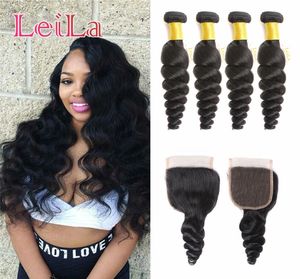 Peruvian 5pieceslot Virgin Hair bundles with Lace Closure Loose Wave 100 Human Hair for your beauty4447538