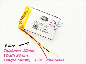 3 Wires 103450 3.7V 2000mah Lipo Polymer Litium laddningsbart batteri för MP3 GPS-navigator DVD-inspelare headset E-bokkamera