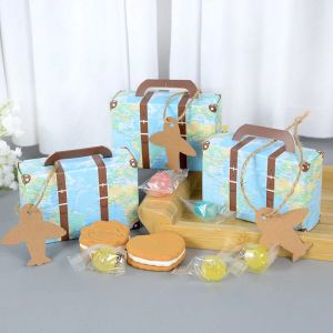 5/10 PCS Mini Världskarta Suitcase Present Box Kraft Paper Candy Boxes Travel Theme Wedding Favors Baby Shower Birthday Party Supply