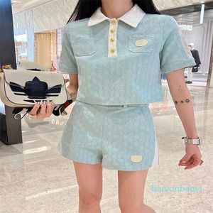 24SS Designer Ladies luxury interwoven alphabet embroidered round neck knitted short sleeve + pleated skirt ladies lapel T-shirt 2-piece outdoor casual s