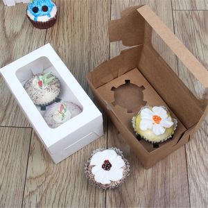 Caixas de cupcakes com janelas brancas limpa para 2, 4 6 12 xícara de bolos com bandejas removíveis copos de embalagem de bolo de caixa de muffin