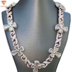 Rapper Cool smyckesdesign S925 Silverguldpläterad baguett Iced Out Moissanite Diamond Cross Cuban Chain Hip Hop Jewelry