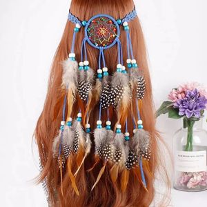 Bobo Peacock Feather Turban Women Festival Rave Headband Tribal Hippie Headdress Carnival Party Lady Headwear Hair Accessories 240410