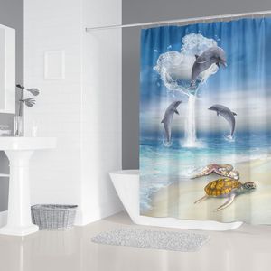 Dolphin Baskı Duş Perdesi Modern Deniz Yaşam Banyo Perdesi Yüksek Kaliteli Halı Tuvalet Halıları Su geçirmez banyo mat Banyo