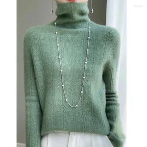 Kvinnors tröjor Merino Wool Cashmere Sweater Autumn and Winter Fashionable High-Necked Pullover Casual Long-Sleeved Knit Top
