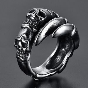 Gothic Dragon Claw Skull Ring Men Fashion Domineering 14K Gold Skull Ghost Head Motorcycle Biker Ring Jewelry Gift