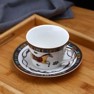 Mongolia Horse Bone China Porcelain Coffee Mug Dish Set Horse Coffee Cup 240329