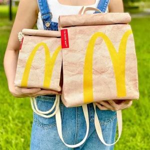 Ny rolig söt tecknad franska pommes frites förpackningspåsar student kvinna skolväska duk ryggsäck stor kapacitet messenger väska handväska