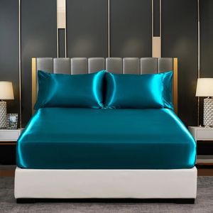 Silky satin Fitted Bed Sheet with Elastic Band Luxury Anti-slip Adjustable Mattress Cover for Single Couple Double Bed 240408