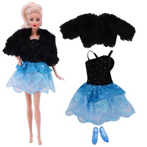 Barbies Doll Clothes Plush Jacket + Fashionable Suit Skirt +Beret Hat Suitable For 11.8inch Doll Casual Clothing Free Shoe Gift