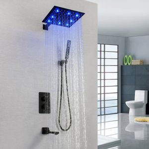 SKOLL Shower System Wall Mount Bathroom 12 Inch LED Rainfall Shower Faucet Set with Tub Spout, Matte Black SK-7633