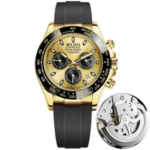 Moda Masculino Assista Automático Movimento Hollow-Out Watch Mens Calendário Luminoso Quartz Impermissível Relógio Correia de Couro