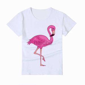 T-Shirts Moda Flamingo Resim Tasarım Çocuk Tişört Beyaz Tasarladı T-Shirt Bebek Kısa Kollu Sevimli Giysiler Kızlar İçin Gömlek Olome915 240410
