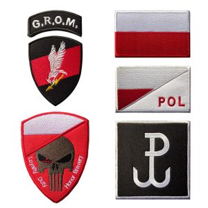 T-n Polish Flag Embroidery Patch Army Fan Tactical Skull Stickers Polen Outdoor Hat Kläder Ryggsäck Diy Grom Military Badge