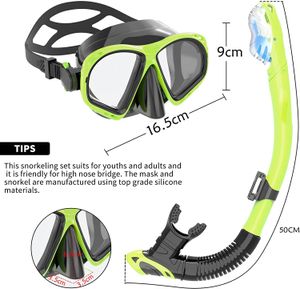 Snorkelmask Ställ snorkelutrustning för vuxna ungdomar, anti-dimma 180 ° Panoramautsikt över dykning Mask Pool Underwater Swim Goggles