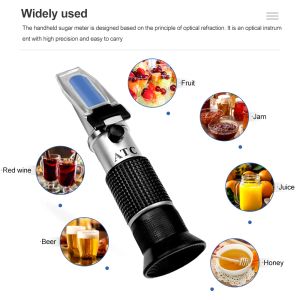 Refractometer All kinds Brix Alcohol Salinity Handheld Refractometer Wine Beer Sugar Fruit Vegetables Juice with ATC