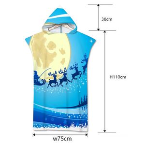 Merry Christmas Hooded Beach Towel Microfiber Santa Claus Changing Robe Poncho Surf Towel for Swimming Outdoor Bathrobe Wetsuit