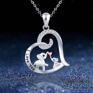 New Damen Simple Diamond Heartform Anhänger Ich liebe dich Elefant Kuss Halskette Charge