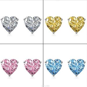 2022 INS Top Sell Stud Earrings Simple Fashion Jewelry Solitaire Multi Color 5A Cubic Zircon Cz Diamond 925 Sterling Silver Heart 293T