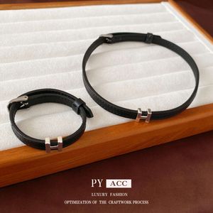 Leather Letter Buckle Necklace Bracelet Set with Personalized High Grade and Temperament Neckchain Simple Fashion Jewelry for Women