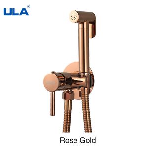 ULA Brass Toilet Bidet Faucet Rose Gold Hot Cold Mixer Handheld Bidet Bathroom Set Shattaf Sprayer Portable Hygienic Shower