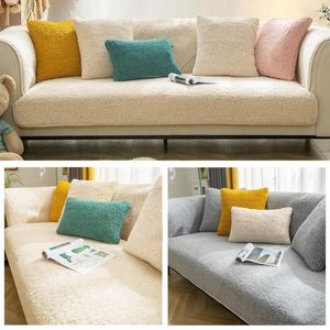 Stolskydd Soild Color SOFA THEACH Soft Plush Couch Cover för vardagsrumsfönster Pad L-formad dekoration Z6H7