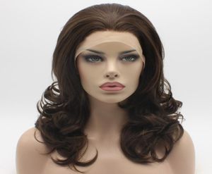 IWONA Hair Wavy Comprimento do ombro de dois tons Mistura marrom marrom 1968 meia mão Andicada com renda sintética resistente ao calor Wig2716287