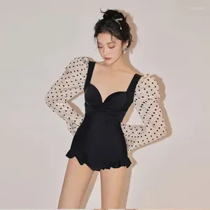 Costumi da bagno femminile scintillante dolce scintillio a maniche lunghe congiunta costume da bagno congiunta corea a pois senza schienale susen sexy v collo un pezzo in abiti da spiaggia da spiaggia