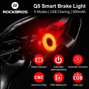 Rockbros Bicycle Smart Auto Brake Sensing Light IPX6 Vattentät LED -laddning Cycling Taillight Bike Bakre ljus Tillbehör Q5