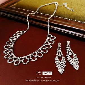 Korean Diamond Studded Lace Geometric Tassel Necklace, Niche Light , Cold and Indifferent Style Collarbone Chain, High-end Jewelry for Women