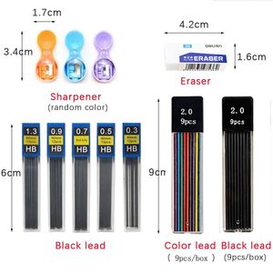 Metal Mechanical Pencil Set 0.3 0.5 0.7 0.9 1.3 2.0mm Lead Refills Art Automatic Drafting Sketching Pencils Office School Supply