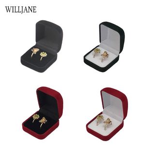 Wholesale Double Wedding Rings Box Velvet Engagement Ceremony Valentine's Gift Couple Ring Jewelry Packaging Storage Organizer
