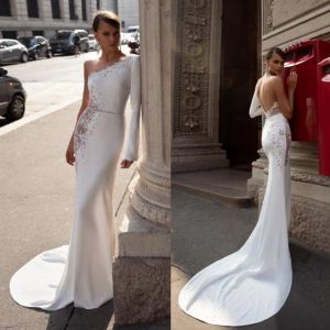 Julie Vino Mermaid Wedding Dresses One Shoulder Long Hleeves spetspärlor Brudklänningar 2024 Sweep Train Wedding Dress