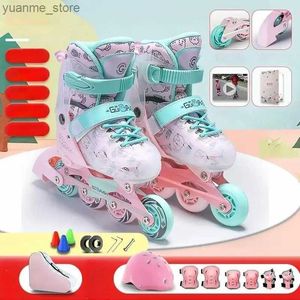 Inline Roller Skates blinkt Inline Rollschuh Skate Schuhe Set einstellbare Größe 4 Räder Skates Outdoor Skating Sport Kinder Jungen Mädchen Teenager Anfänger Y240410