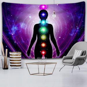 7 Chakra Tapestry for Wall Hanging, Mandala Tapestry, tappeto yoga psichedelico, decorazione di casa bohémien