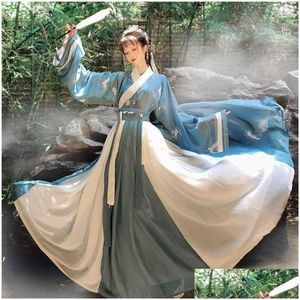 Roupas étnicas Hanxu Changan Hometown Hanfu Womens Womens Length Length Salia Ru Jin System Collar Cross Class