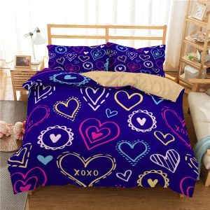 Love Heart Däcke Cover Set For Girls Kids Care Love Hearts Comporter Cover Geometric Bedding Set Romantic Polyester Quilt Cover