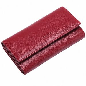 Äkta läder LG kvinnors plånbok multi-kort positi stor kapacitet koppling rfid anti-stöld borste mobil phe pås koppling 53g7#