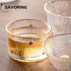 日本語スタイルのハンマーガラス小茶カップクリエイティブ暑さの耐火オフィスティーカップハンドメイド透明なカンフードリンクウェア