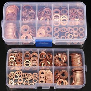 D2 200Pcs Copper Washer Sealing Gasket Nut and Bolt Set Flat Oil Ring Seal Assortment Kit with Box M8/M10/M12/M14 for Sump Plug