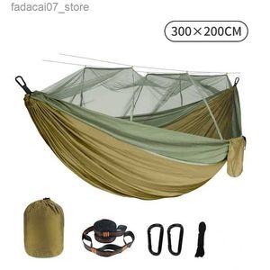 Hängmattor dubbel myggnät, 300 x 200 cm storlek utomhus camping myggförhindrande hänge paraply nylon tyg omvänd campingq