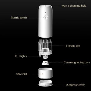 1/2PCS電気ペッパーグラインダーセットUSB充電式スパイスミルグラインダーLEDライト調整可能なキッチン粉砕ガジェット