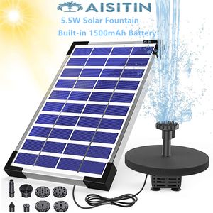 Pompa a solare da 5,5 W della pompa a batteria a batteria da 1500 mAh di aisitin con 6 ugelli, per il bagno di uccelli, ecc.