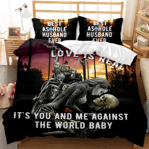 Conjunto de capa de edredom de crânio Casal de padrão gótico do crânio de beleza 3D para amantes Conjunto de roupas de cama Double Queen King Size Polyster Qulit Capa