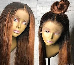 Brazylijskie Remy Hair 1B30 Ombre Kolor Pełne koronkowe ludzkie włosy z włosami dla niemowląt jedwabiste proste koronkowe peruki dla czarnych kobiet4001241