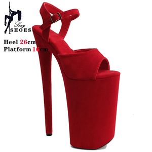 Sexy 10 Inches Platform Rose Red Womens Shoes Stage Show 26CM High Heels Sandals Faux Suede Nightclub Pole Dance 240327