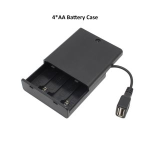 4x AA USB/DC Bateria de bateria de bateria de armazenamento Caixa LR6 Contêiner com cabos de chumbo de fio para luzes de tira LED