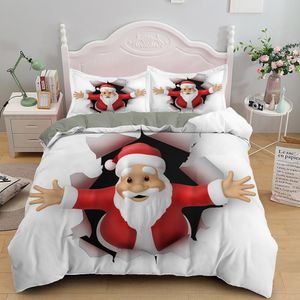 Julskyddet omslag 3D -tryck söt Santa Claus Polyester Comporter Cover King Queen Size For Kid Boy Girl Teens Bedding Set